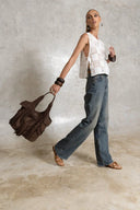 Daisy Metallic Leather Tote Bag – Brown