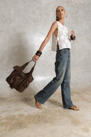 Daisy Metallic Leather Tote Bag – Brown