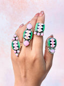Fiery Pink Opal Aztec Pattern Mixed Rings-Rings-Krush Kandy, Women's Online Fashion Boutique Located in Phoenix, Arizona (Scottsdale Area)