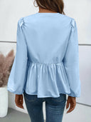 Ivy Lane Peplum Tied Long Sleeve Blouse-Rae Collective, Women's Online Fashion Boutique Located in Phoenix, Arizona (Scottsdale Area)