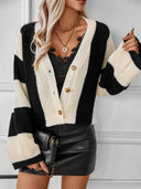 Waffle-Knit V-Neck Striped Long Sleeve Cardigan-Rae Collective, Women's Online Fashion Boutique Located in Phoenix, Arizona (Scottsdale Area)
