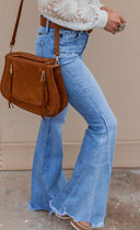 Kancan Juliet Mid Rise Raw Hem Flare Jeans-Jeans-Krush Kandy, Women's Online Fashion Boutique Located in Phoenix, Arizona (Scottsdale Area)