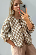 Double Take Tied Checkered Dropped Shoulder Flounce Sleeve Cardigan-Rae Collective, Women's Online Fashion Boutique Located in Phoenix, Arizona (Scottsdale Area)