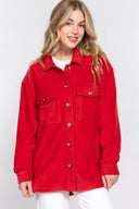 LONG SLEEVE NOTCHED COLLAR FRONT POCKET FLEECE JACKET-Krush Kandy, Women's Online Fashion Boutique Located in Phoenix, Arizona (Scottsdale Area)