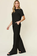 Double Take Full Size Round Neck Short Sleeve T-Shirt and Wide Leg Pants Set-Rae Collective, Women's Online Fashion Boutique Located in Phoenix, Arizona (Scottsdale Area)