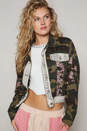 Vintage Washed Back Flower Patch Printed Jacket