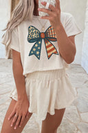 Leopard Flag Day Bow Print Loose Tee High Waist Skort Set