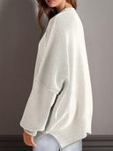 Double Take Side Slit Round Neck Long Sleeve Sweater-Sweaters-Rae Collective, Women's Online Fashion Boutique Located in Phoenix, Arizona (Scottsdale Area)