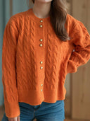 Cable-Knit Round Neck Long Sleeve Cardigan-Cardigans-Rae Collective, Women's Online Fashion Boutique Located in Phoenix, Arizona (Scottsdale Area)