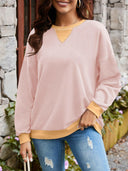 Lovelet Contrast Round Neck Long Sleeve Sweatshirt-Rae Collective, Women's Online Fashion Boutique Located in Phoenix, Arizona (Scottsdale Area)