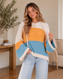 V-Neck Hooded Color Block Pullover Sweater