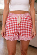 Red Gingham Ruffle Lace Tie Shorts | Pre-Order