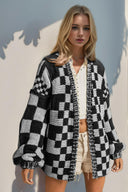 Double Take Full Size Open Front Checkered Drop Shoulder Cardigan-Rae Collective, Women's Online Fashion Boutique Located in Phoenix, Arizona (Scottsdale Area)