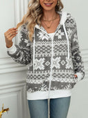 Drawstring Snowflake Zip Up Hooded Outerwear-Hoodies-Rae Collective, Women's Online Fashion Boutique Located in Phoenix, Arizona (Scottsdale Area)
