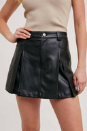 Front Pleated Faux Leather Skort-Skirts-Rae Collective, Women's Online Fashion Boutique Located in Phoenix, Arizona (Scottsdale Area)