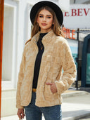 Fuzzy Checkered Zip Up Jacket-Rae Collective, Women's Online Fashion Boutique Located in Phoenix, Arizona (Scottsdale Area)