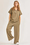 Short-Sleeved Quarter-Zip Lounge Set-2 Piece Outfit Sets-Rae Collective, Women's Online Fashion Boutique Located in Phoenix, Arizona (Scottsdale Area)