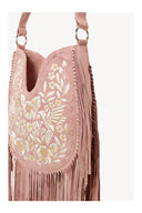 Heavenly Embroidered Fringe Bag – Dusty Pink