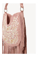 Heavenly Embroidered Fringe Bag – Dusty Pink