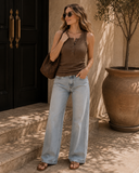 Distressed Ribbed Mineral Wash Tank Top