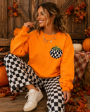 Checkered Pumpkin Embroidered Sweatshirt