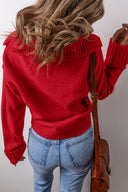 Red V-Neck Hooded Sweater-Sweaters-Krush Kandy, Women's Online Fashion Boutique Located in Phoenix, Arizona (Scottsdale Area)