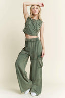 Mineral Wash Wide leg pants with Cargo Pockets-Bottoms-Rae Collective, Women's Online Fashion Boutique Located in Phoenix, Arizona (Scottsdale Area)