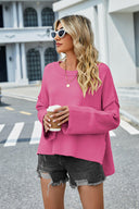 High-Low Slit Round Neck Long Sleeve Sweater-Rae Collective, Women's Online Fashion Boutique Located in Phoenix, Arizona (Scottsdale Area)