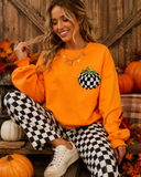Checkered Pumpkin Embroidered Sweatshirt
