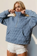 Half Zip Long Sleeve Quilted Sweatshirt with Pocket-Jackets-Rae Collective, Women's Online Fashion Boutique Located in Phoenix, Arizona (Scottsdale Area)