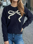 Bow Button Down Round Neck Cardigan-Rae Collective, Women's Online Fashion Boutique Located in Phoenix, Arizona (Scottsdale Area)