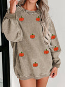 Pumpkin Round Neck Long Sleeve Sweatshirt-Rae Collective, Women's Online Fashion Boutique Located in Phoenix, Arizona (Scottsdale Area)