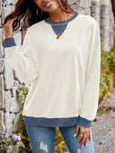 Lovelet Contrast Round Neck Long Sleeve Sweatshirt-Rae Collective, Women's Online Fashion Boutique Located in Phoenix, Arizona (Scottsdale Area)