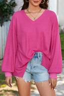 Waffle-Knit V-Neck Long Sleeve Top-Long Sleeve Tops-Rae Collective, Women's Online Fashion Boutique Located in Phoenix, Arizona (Scottsdale Area)