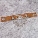 Gold Double Buckle Chain Detail Vegan Leather Belt