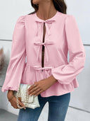 Ivy Lane Peplum Tied Long Sleeve Blouse-Rae Collective, Women's Online Fashion Boutique Located in Phoenix, Arizona (Scottsdale Area)