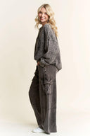 Mineral Wash Wide leg pants with Cargo Pockets-Bottoms-Krush Kandy, Women's Online Fashion Boutique Located in Phoenix, Arizona (Scottsdale Area)