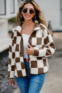 Checkered Snap Down Long Sleeve Teddy Jacket-Rae Collective, Women's Online Fashion Boutique Located in Phoenix, Arizona (Scottsdale Area)