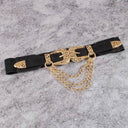 Gold Double Buckle Chain Detail Vegan Leather Belt