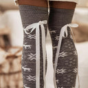 Christmas Element Bowknot Ribbed Trim Over Knee Stockings-Accessories-Rae Collective, Women's Online Fashion Boutique Located in Phoenix, Arizona (Scottsdale Area)