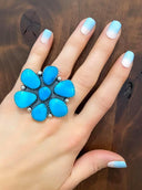 REAL Kingman Turquoise Flower Ring-Cluster Rings-Rae Collective, Women's Online Fashion Boutique Located in Phoenix, Arizona (Scottsdale Area)