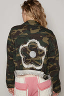 Vintage Washed Back Flower Patch Printed Jacket