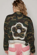 Vintage Washed Back Flower Patch Printed Jacket