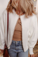 Pearl Embellished Open Front Elegant Cardigan
