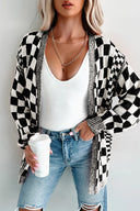 Black Checkered Colorblock Cardigan-Cardigans-Krush Kandy, Women's Online Fashion Boutique Located in Phoenix, Arizona (Scottsdale Area)