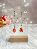 Desert Coral Dahlia Triangle Hoop Earrings