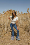 Peace Love and Embroidered Flared Denim Jeans-Jeans-Rae Collective, Women's Online Fashion Boutique Located in Phoenix, Arizona (Scottsdale Area)