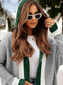 Pocketed Contrast Long Sleeve Hooded Cardigan-Rae Collective, Women's Online Fashion Boutique Located in Phoenix, Arizona (Scottsdale Area)