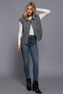 Notched Collar Soft Felt Zip Up Vest-Vests-Krush Kandy, Women's Online Fashion Boutique Located in Phoenix, Arizona (Scottsdale Area)