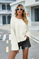 High-Low Slit Round Neck Long Sleeve Sweater-Rae Collective, Women's Online Fashion Boutique Located in Phoenix, Arizona (Scottsdale Area)